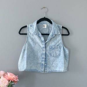 H&M Cropped Sleeveless Faded Denim Top Size 8